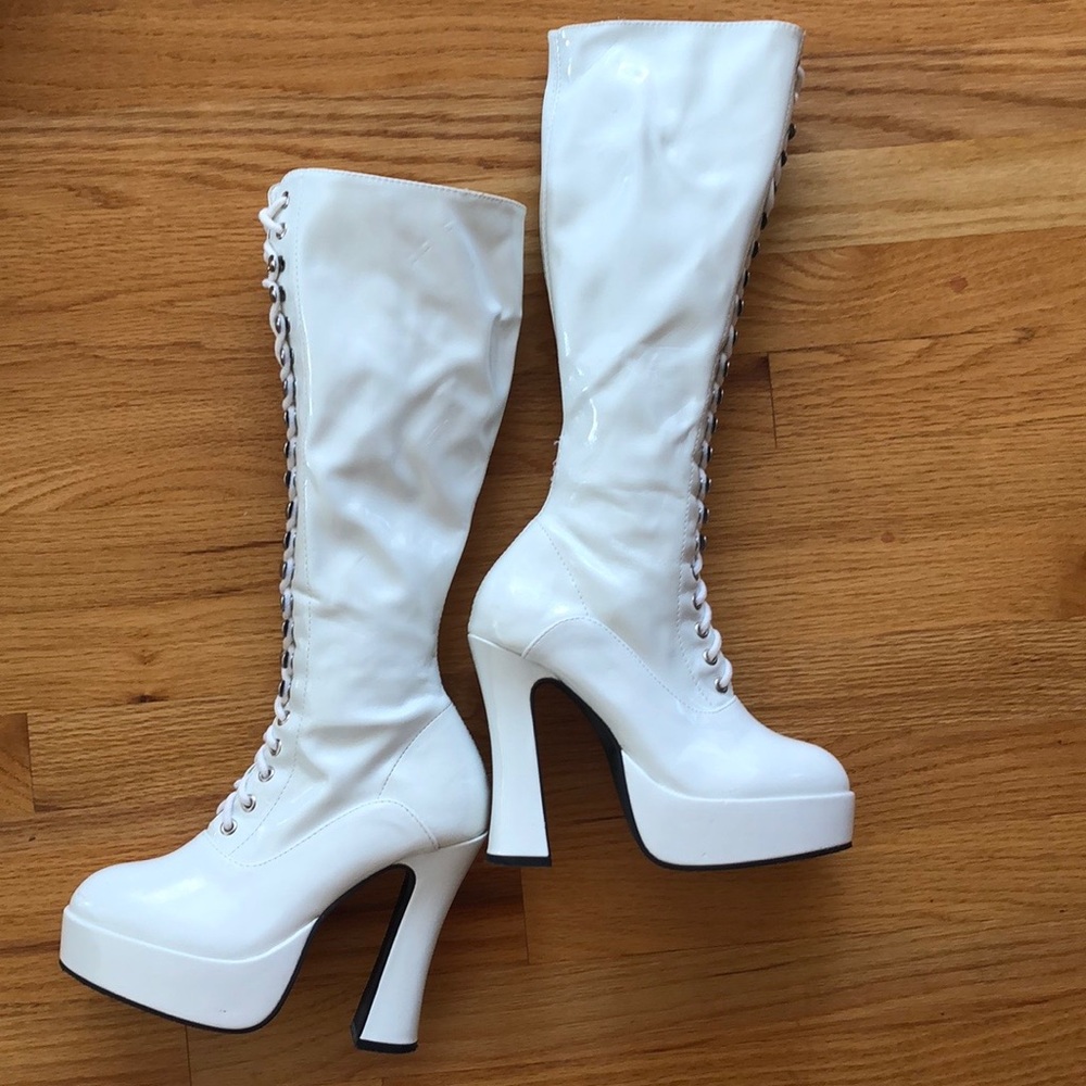 Ellie White High Platform Patent Boots